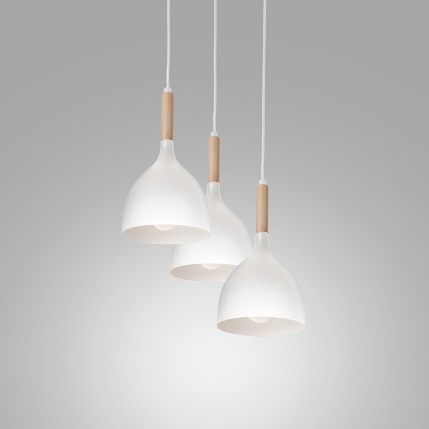 Lámpara colgante NOAK WOOD 3xE27/15W/230V blanco/haya