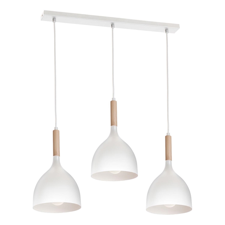 Lámpara colgante NOAK WOOD 3xE27/15W/230V blanco/haya