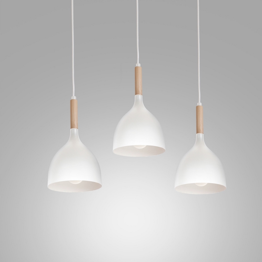 Lámpara colgante NOAK WOOD 3xE27/15W/230V blanco/haya