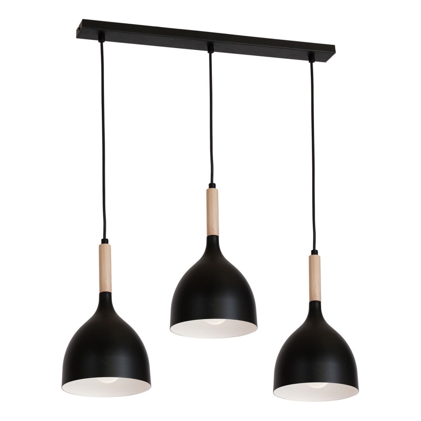 Lámpara colgante NOAK WOOD 3xE27/15W/230V negro/haya