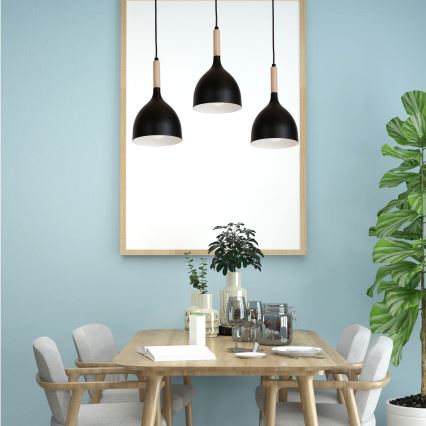 Lámpara colgante NOAK WOOD 3xE27/15W/230V negro/haya