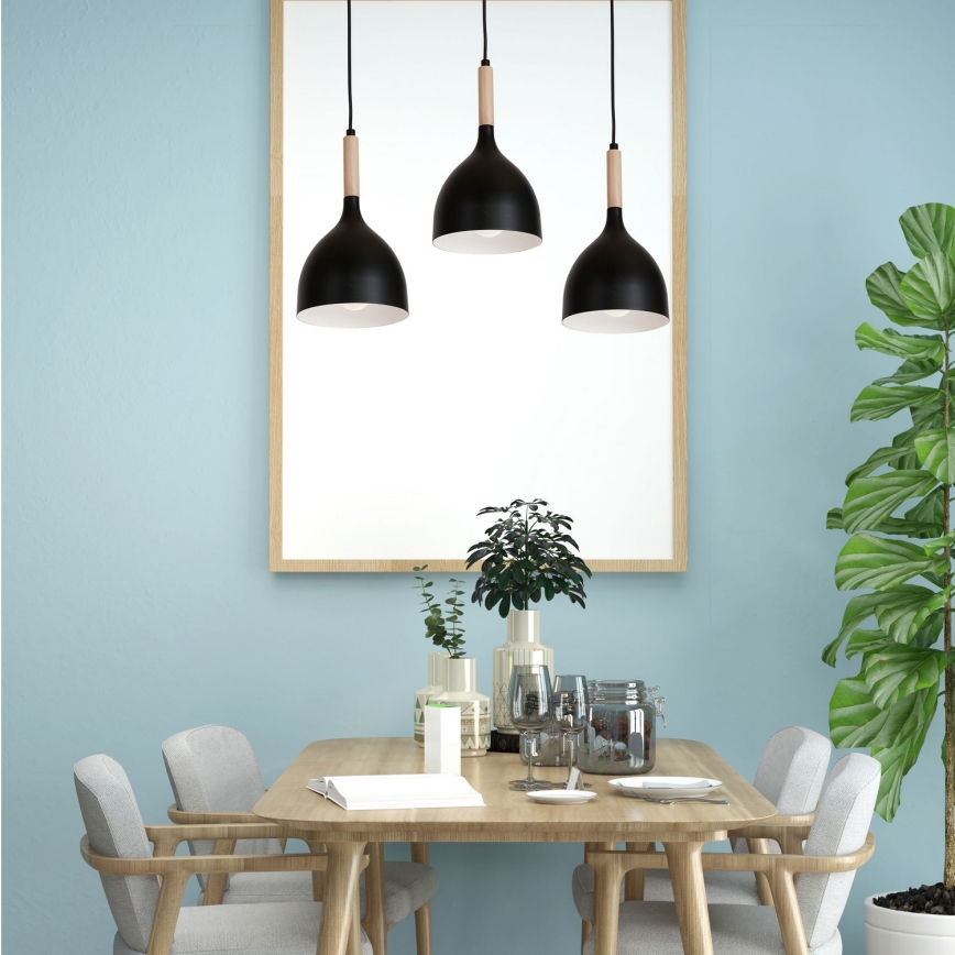 Lámpara colgante NOAK WOOD 3xE27/15W/230V negro/haya