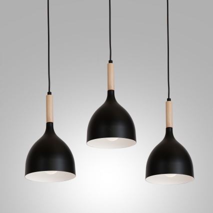 Lámpara colgante NOAK WOOD 3xE27/15W/230V negro/haya