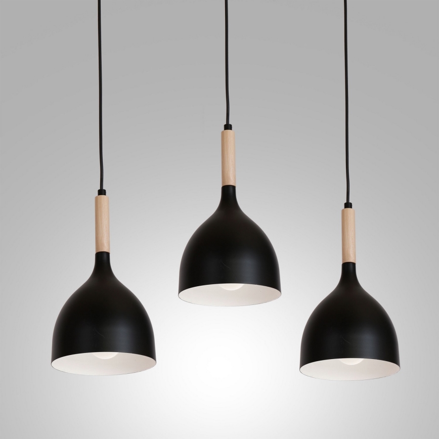 Lámpara colgante NOAK WOOD 3xE27/15W/230V negro/haya