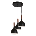 Lámpara colgante NOAK WOOD 3xE27/15W/230V negro/haya
