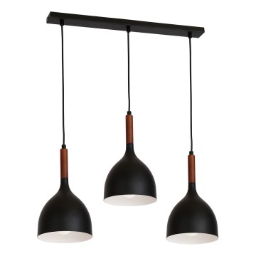 Lámpara colgante NOAK WOOD 3xE27/15W/230V negro/haya