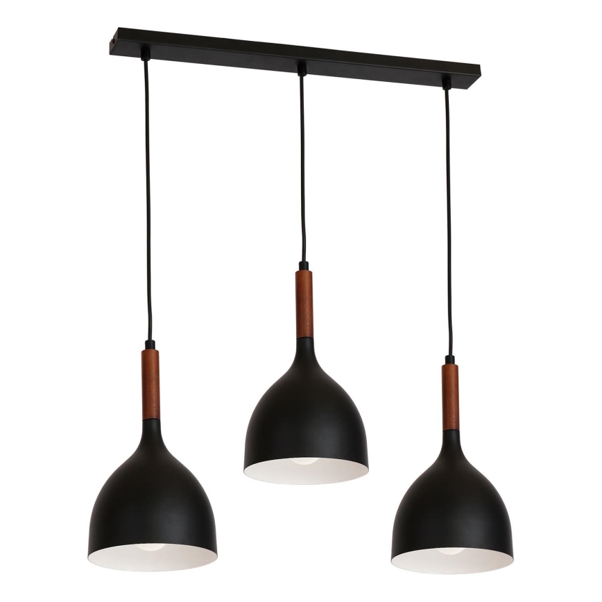 Lámpara colgante NOAK WOOD 3xE27/15W/230V negro/haya