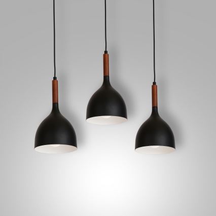 Lámpara colgante NOAK WOOD 3xE27/15W/230V negro/haya