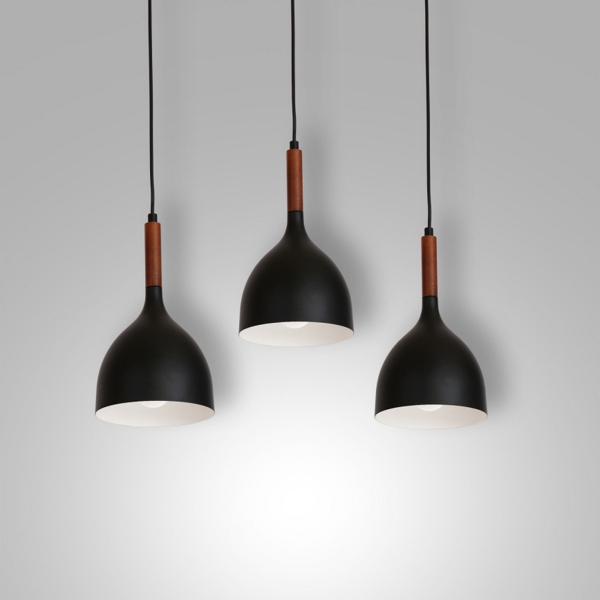 Lámpara colgante NOAK WOOD 3xE27/15W/230V negro/haya