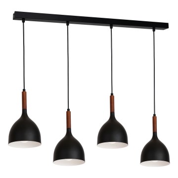 Lámpara colgante NOAK WOOD 4xE27/15W/230V negro/haya