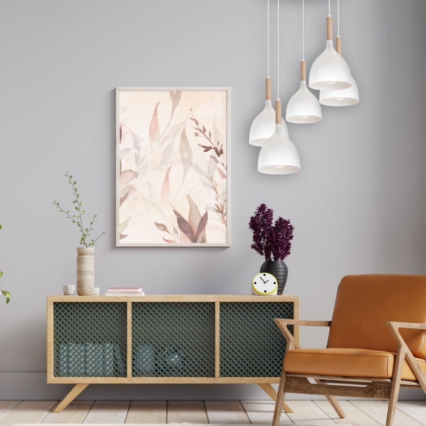 Lámpara colgante NOAK WOOD 5xE27/15W/230V blanco/haya