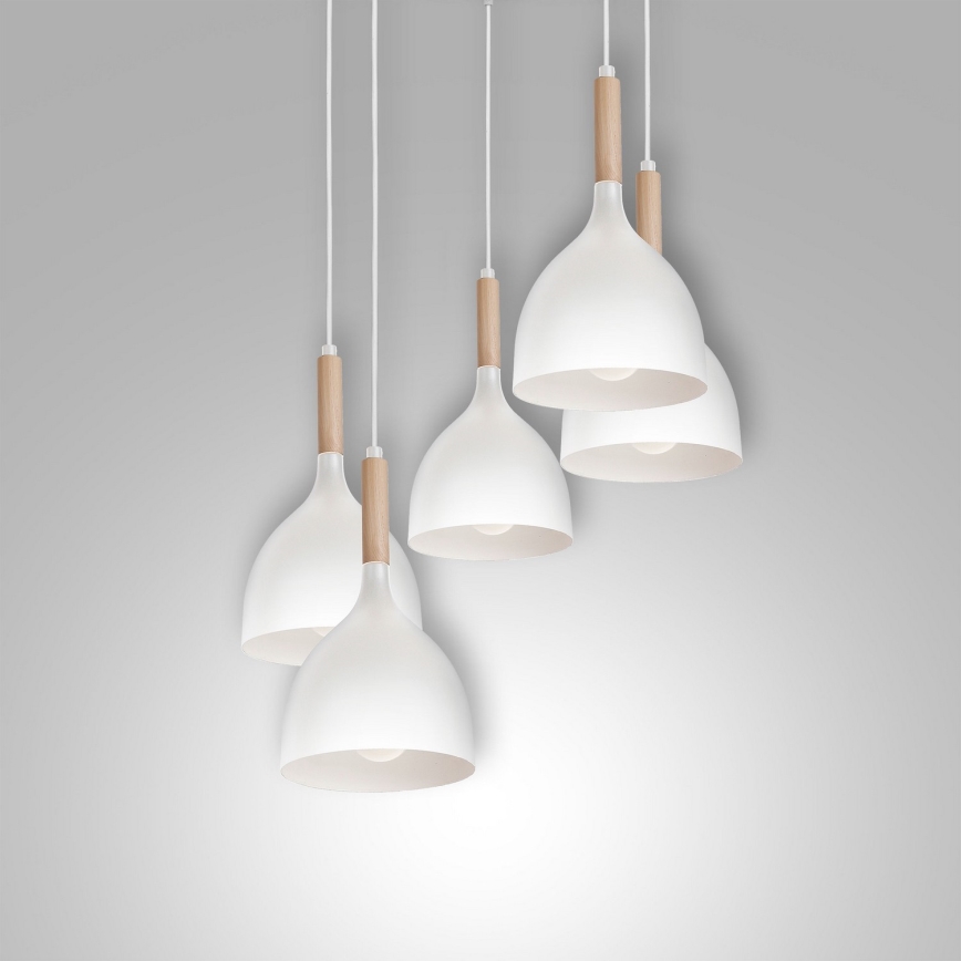 Lámpara colgante NOAK WOOD 5xE27/15W/230V blanco/haya