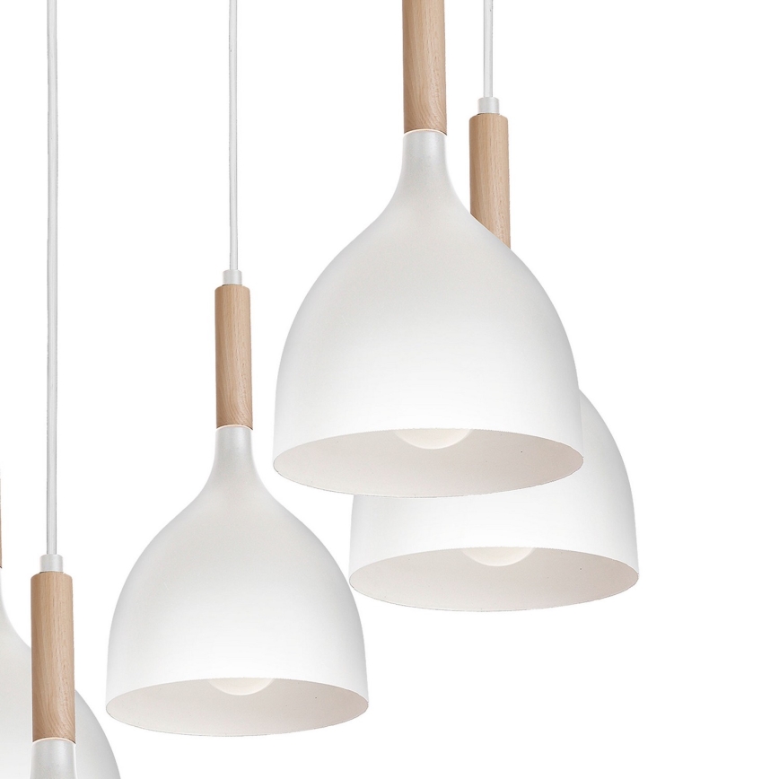 Lámpara colgante NOAK WOOD 5xE27/15W/230V blanco/haya