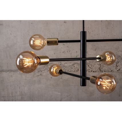 Lámpara colgante ONYX 6xE27/60W/230V negro/dorado