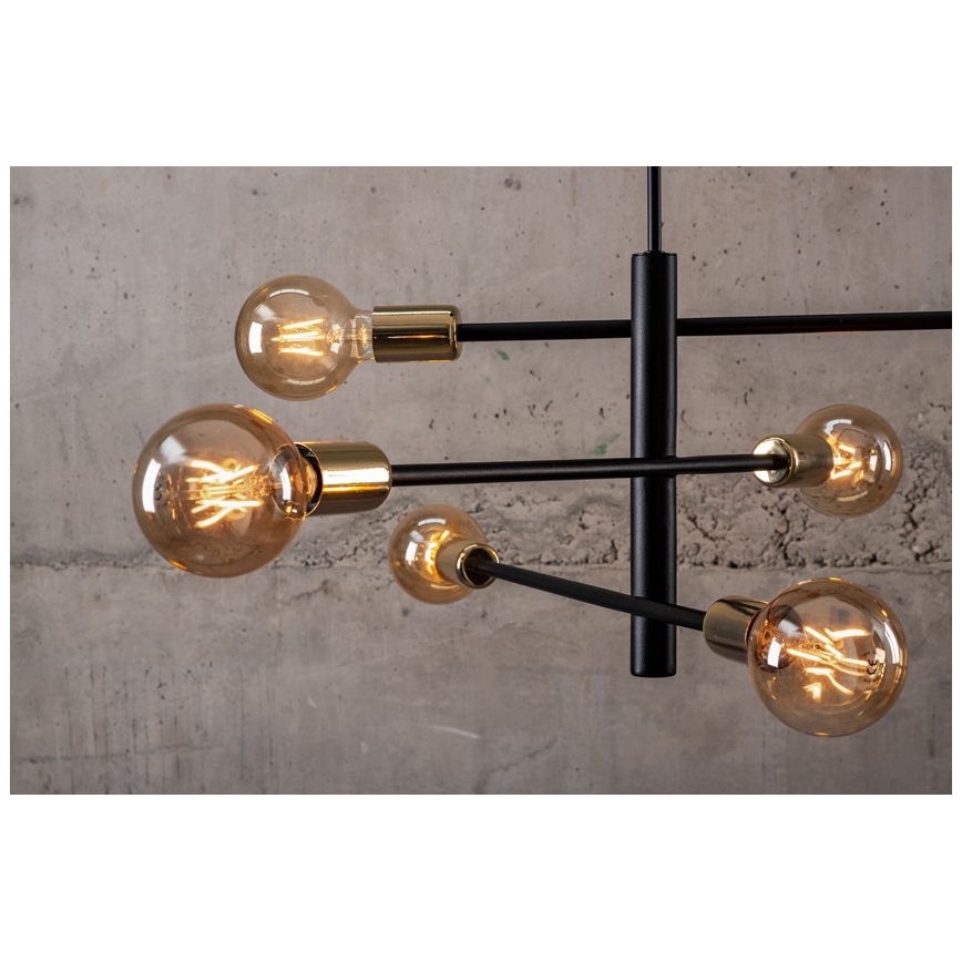 Lámpara colgante ONYX 6xE27/60W/230V negro/dorado