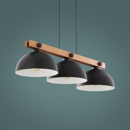 Lámpara colgante OSLO 3xE27/60W/230V negro/madera