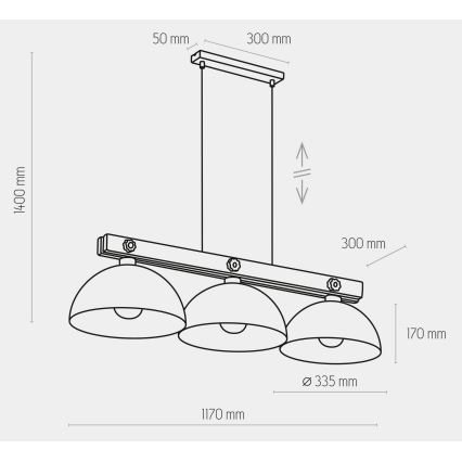 Lámpara colgante OSLO 3xE27/60W/230V negro/madera