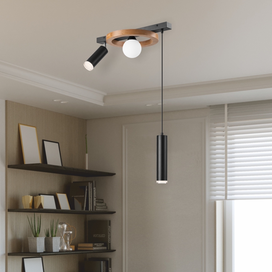 Lámpara colgante OTIS 1xG9/5W/230V + 2xE27/15W/230V roble
