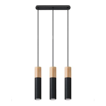 Lámpara colgante PABLO 3xGU10/40W/230V negro/haya
