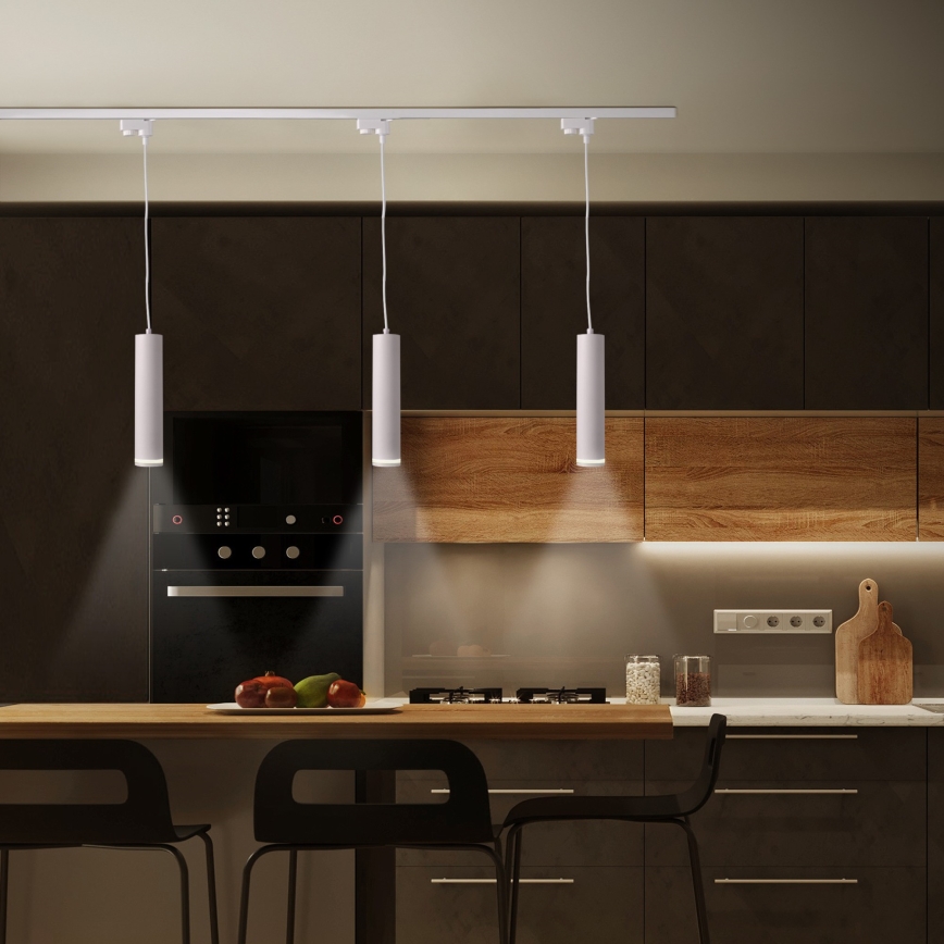 Lámpara colgante para sistema de rieles PARÍS 3xGU10/10W/230V + 1 m riel sistema blanco