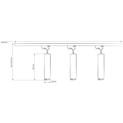 Lámpara colgante para sistema de rieles PARÍS 3xGU10/10W/230V + 1 m riel sistema blanco