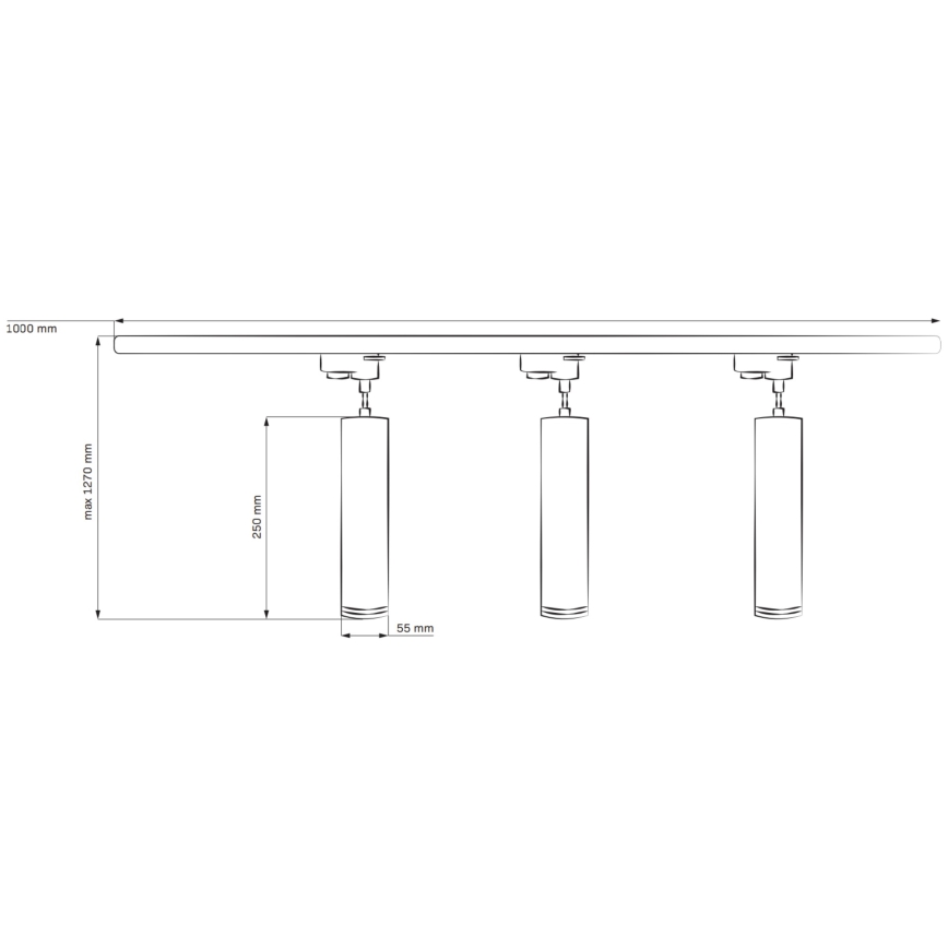 Lámpara colgante para sistema de rieles PARÍS 3xGU10/10W/230V + 1 m riel sistema blanco