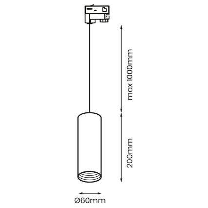 Lámpara colgante para sistema de rieles trifásicos PIPE 1xGU10/25W/230V negro