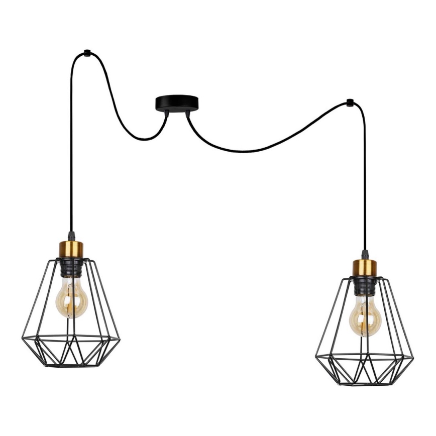 Lámpara colgante PRIMO 2xE27/60W/230V araña negro/dorado