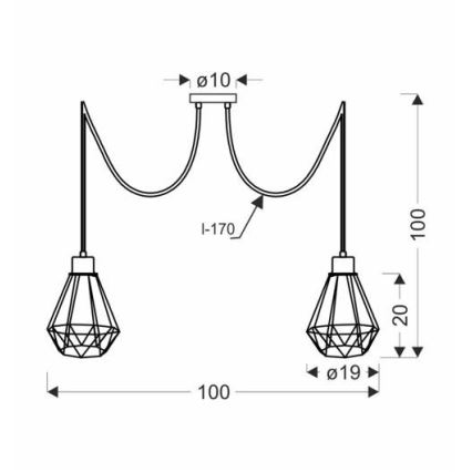 Lámpara colgante PRIMO 2xE27/60W/230V araña negro/dorado