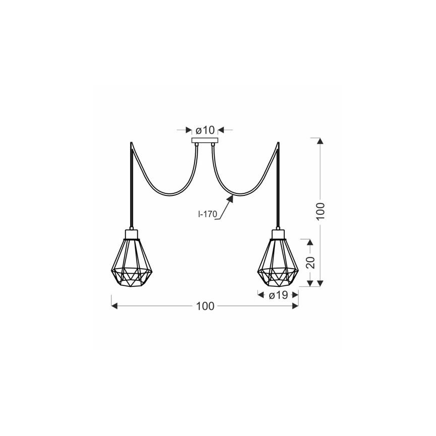 Lámpara colgante PRIMO 2xE27/60W/230V araña negro/dorado