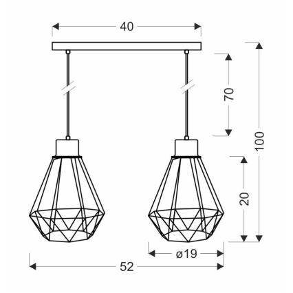 Lámpara colgante PRIMO 2xE27/60W/230V negro/dorado