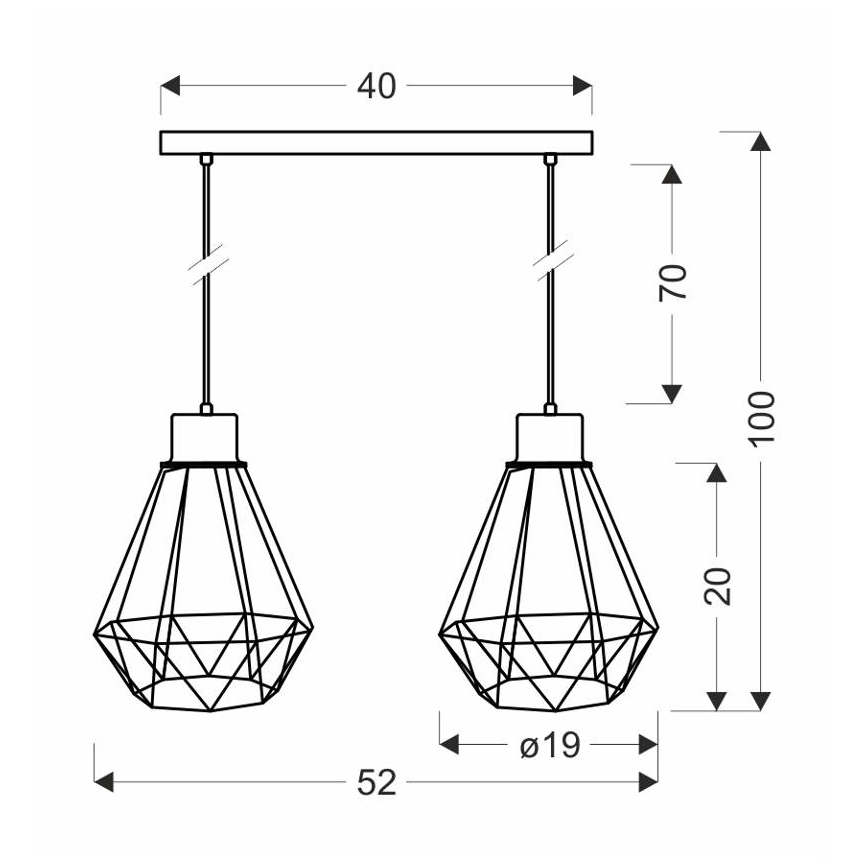 Lámpara colgante PRIMO 2xE27/60W/230V negro/dorado
