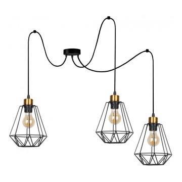 Lámpara colgante PRIMO 3xE27/60W/230V araña negro/dorado