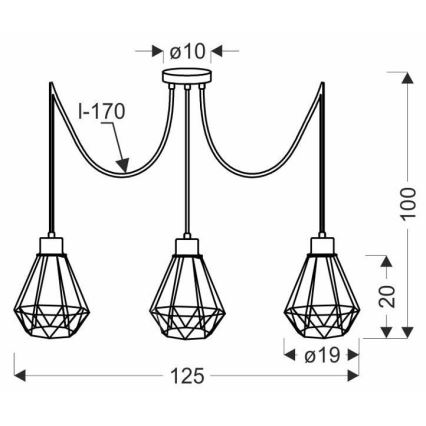 Lámpara colgante PRIMO 3xE27/60W/230V araña negro/dorado