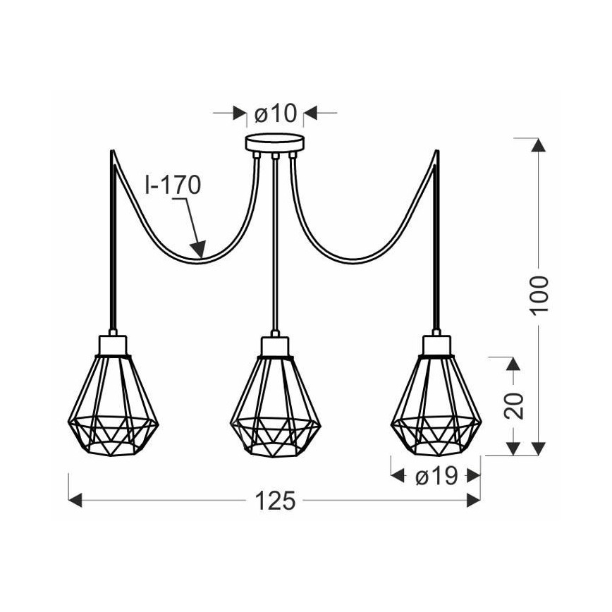 Lámpara colgante PRIMO 3xE27/60W/230V araña negro/dorado