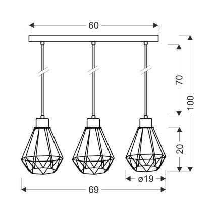 Lámpara colgante PRIMO 3xE27/60W/230V negro/dorado