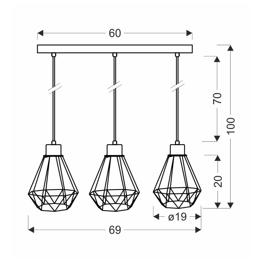 Lámpara colgante PRIMO 3xE27/60W/230V negro/dorado