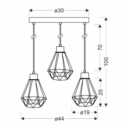 Lámpara colgante PRIMO 3xE27/60W/230V negro/dorado