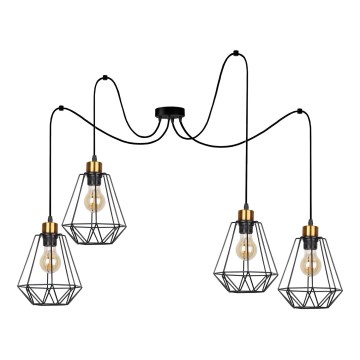 Lámpara colgante PRIMO 4xE27/60W/230V araña negro/dorado