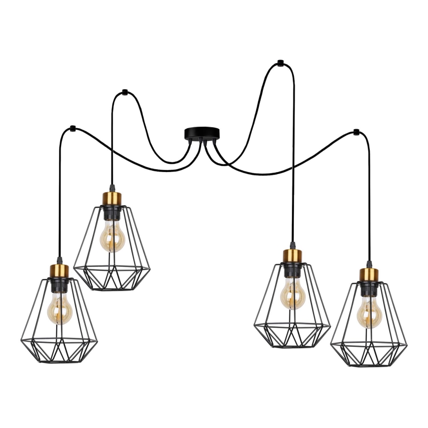Lámpara colgante PRIMO 4xE27/60W/230V araña negro/dorado