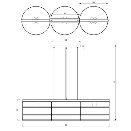 Lámpara colgante RIM 3xE27/60W/230V negro/dorado