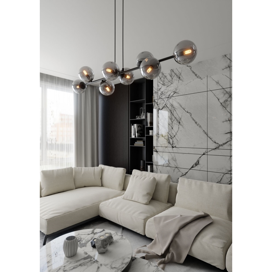 Lámpara colgante ROSSI 8xE14/10W/230V negro/gris