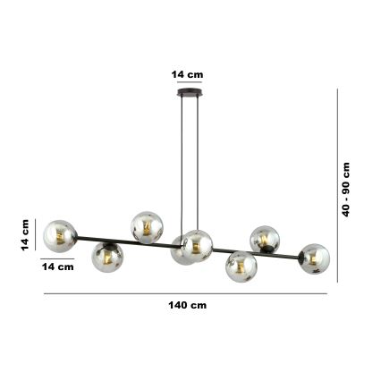 Lámpara colgante ROSSI 8xE14/10W/230V negro/gris