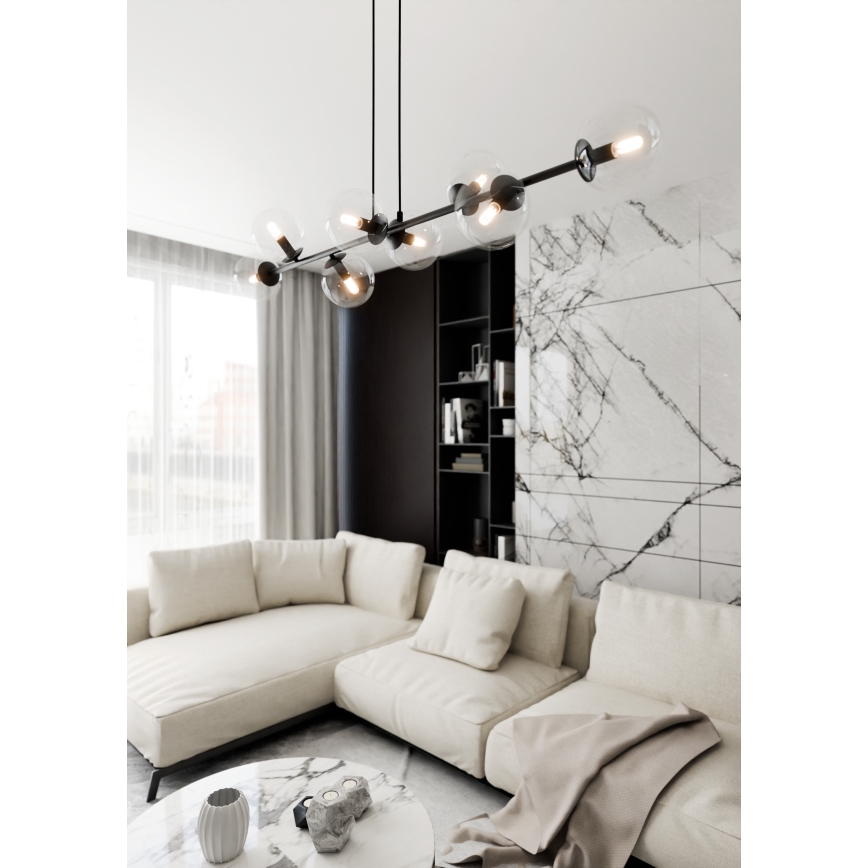 Lámpara colgante ROSSI 8xE14/10W/230V negro/transparente