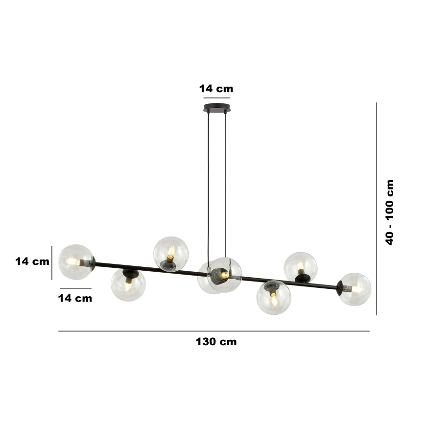 Lámpara colgante ROSSI 8xE14/10W/230V negro/transparente