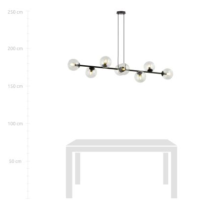Lámpara colgante ROSSI 8xE14/10W/230V negro/transparente