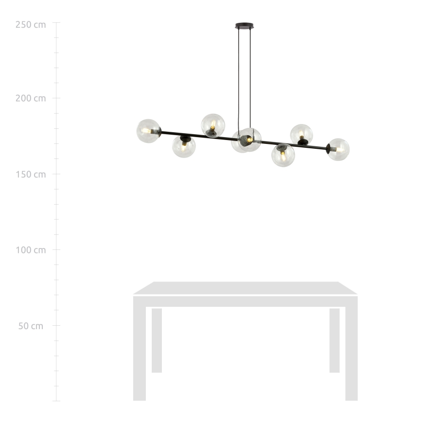 Lámpara colgante ROSSI 8xE14/10W/230V negro/transparente