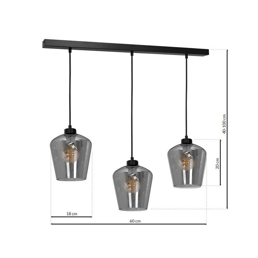 Lámpara Colgante SANTIAGO 3xE27/60W/230V negro