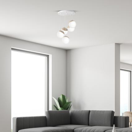 Lámpara colgante SFERA WOOD 5xE14/40W/230V blanca