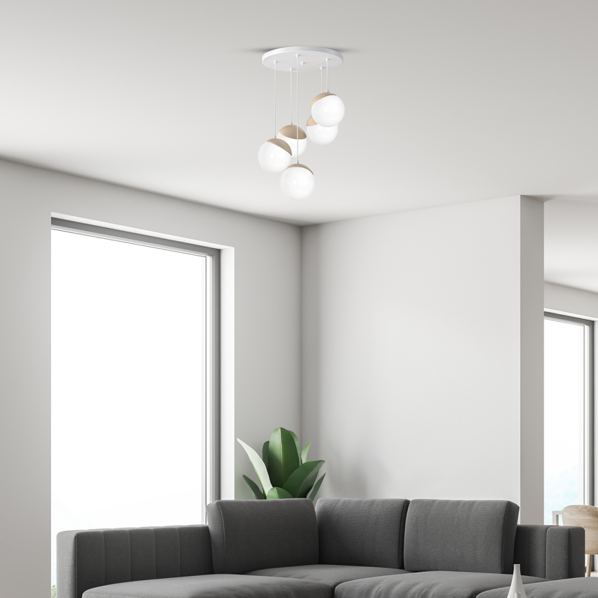 Lámpara colgante SFERA WOOD 5xE14/40W/230V blanca